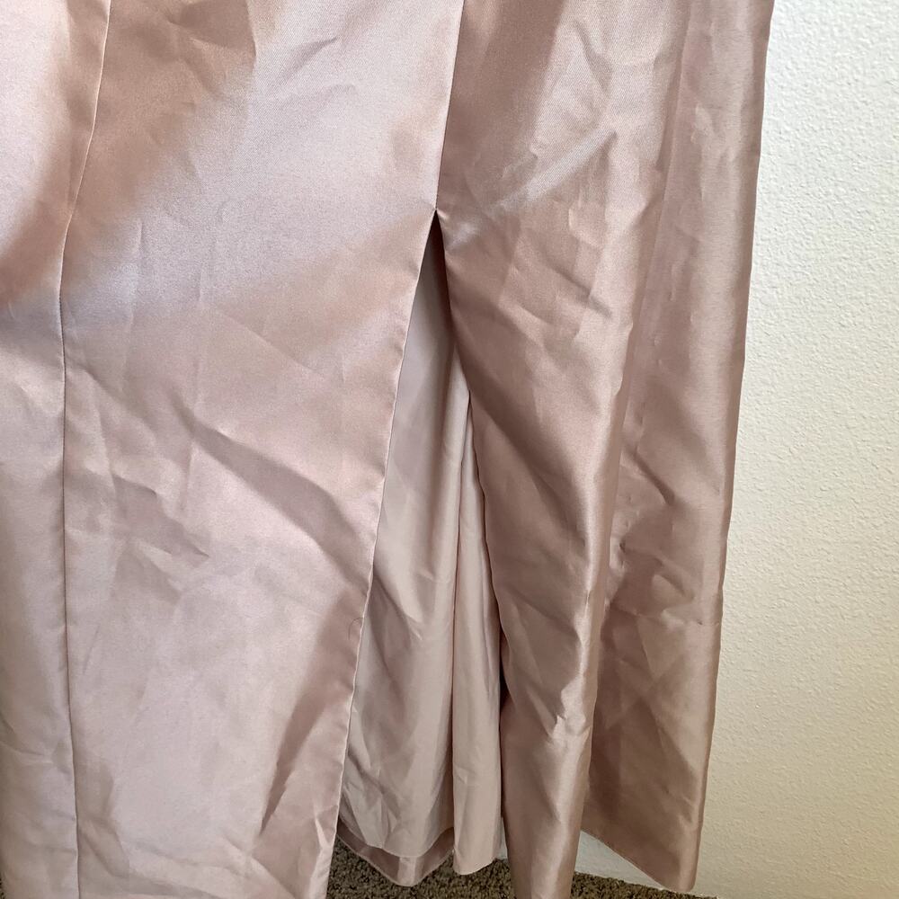 NWT‎ Alfred Sung Strapless Satin Trumpet Gown with Front Slit in Cameo - Picture 4 of 8